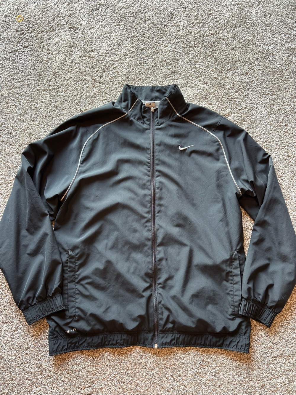 Vintage Nike Men's Black Full-Zip Track Jacket with Silver/Grey Accents